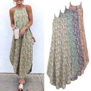 sleeveless print maxi dress for women