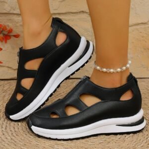 women’s soft sole chunky sandals black casual comfort shoes